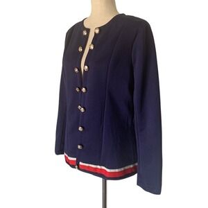 Inspired Navy Blue Band Jacket M NWT Military Style Silver Button Open Front